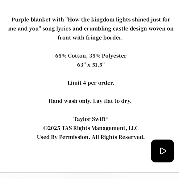 Taylor Swift Woven Blanket Long Live How The Kingdom Lights Shined Speak Now - Picture 3 of 3